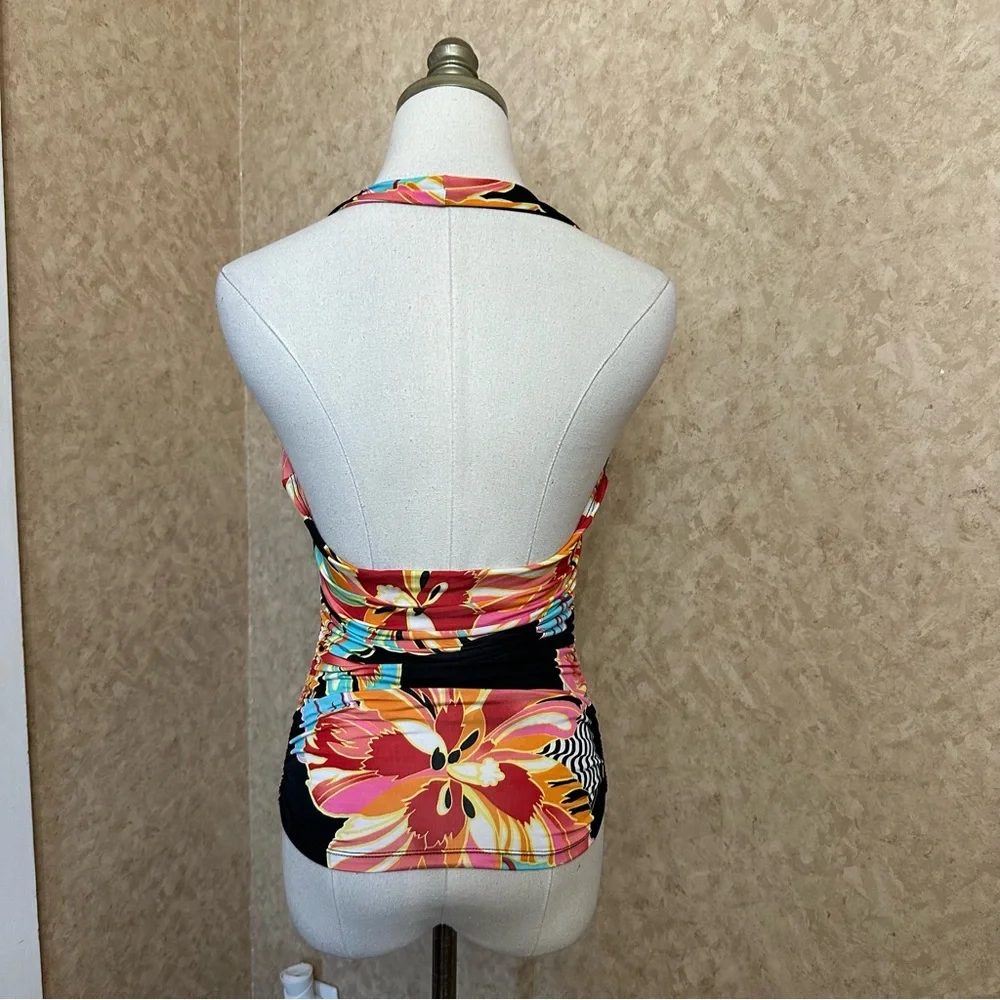 VTG Y2K 2000s Tropical Floral Hibiscus Flower Colorful Halter Tank Top - Picture 4 of 7